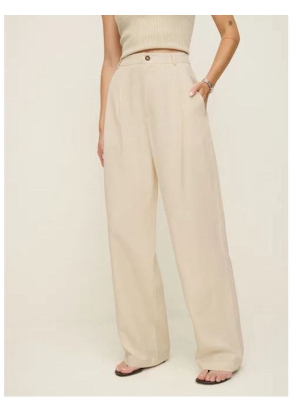 Reformation Mason High-Rise Wide-Leg Pants in Cream oatmeal size 4